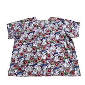 Tafford Scrub Top 2X Christmas Santa Rudolph Snowman Scrub Top Medical PLUS READ